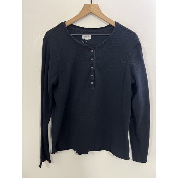 PACT Waffle Knit Thermal Henley Top L Organic Cotton Minimal Capsule Y2K Basic - Picture 1 of 14
